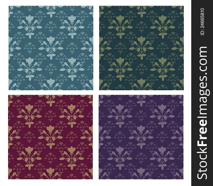 Seamless floral decorative pattern 4 colors. Seamless floral decorative pattern 4 colors