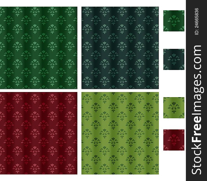 Four curtain backgrounds with floral pattern