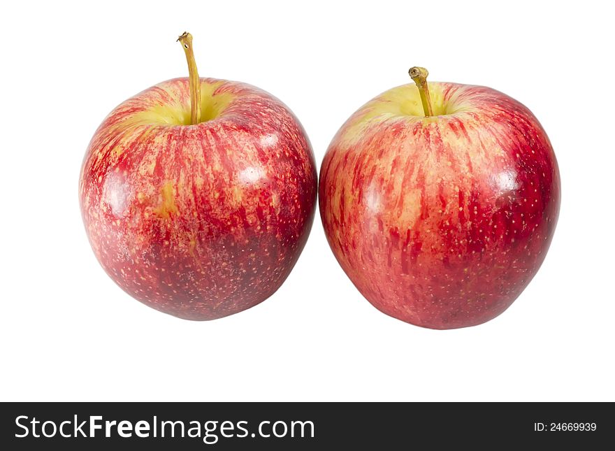 Two sweet ripe juicy red apple isolated on white background. Two sweet ripe juicy red apple isolated on white background