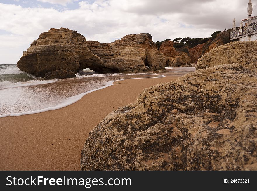 Beach with rocks, coves and cliffs in Albufeira, Portugal. Beach with rocks, coves and cliffs in Albufeira, Portugal