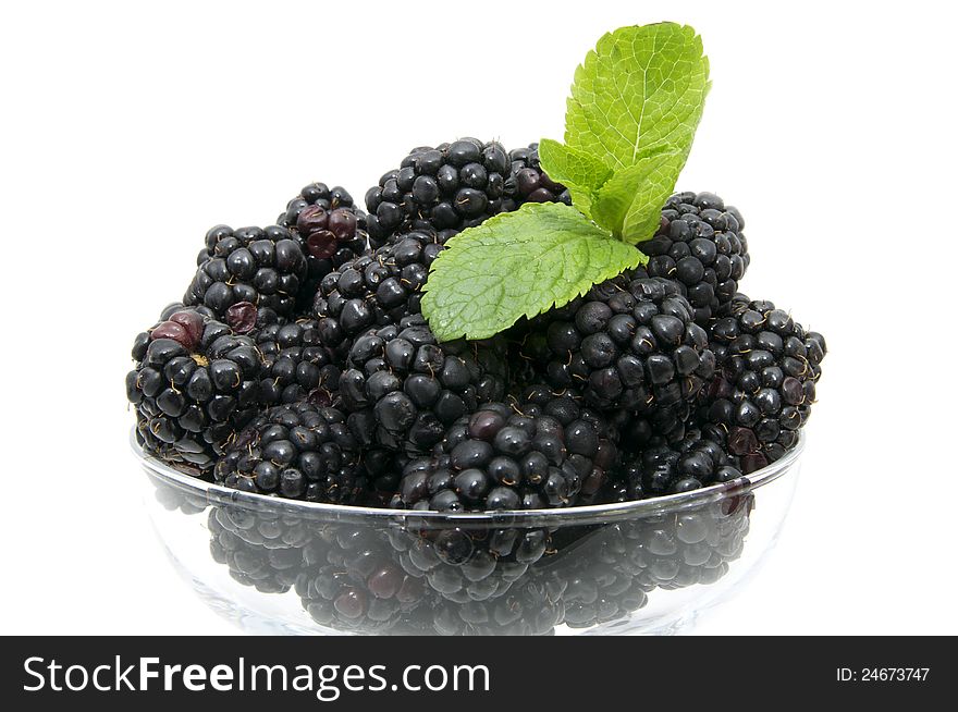 Blackberries on a white background in the restaurant