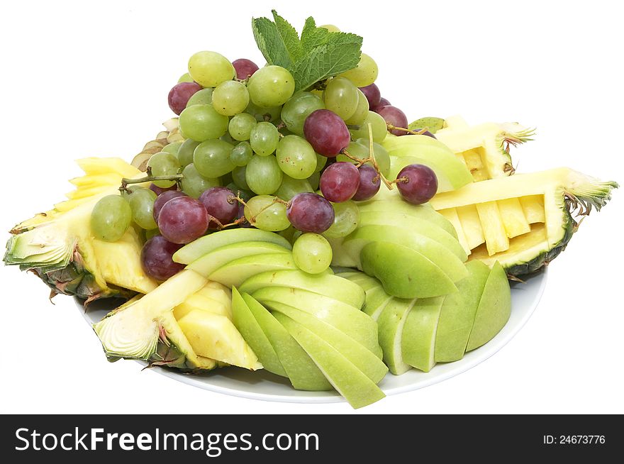 Sliced juicy ripe fruit in a restaurant