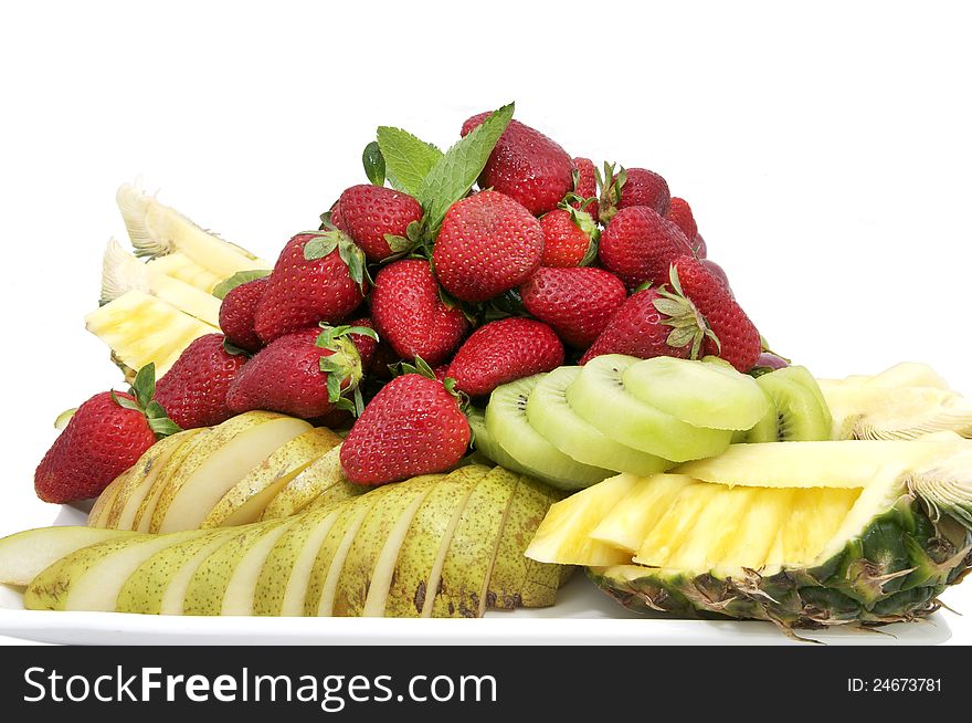 Sliced juicy ripe fruit in a restaurant