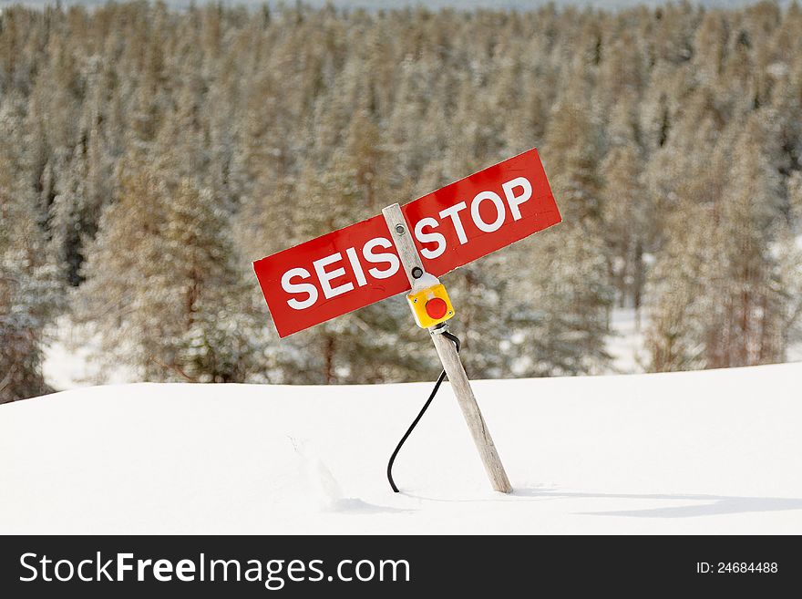 Stop button on the ski slopes. Stop button on the ski slopes