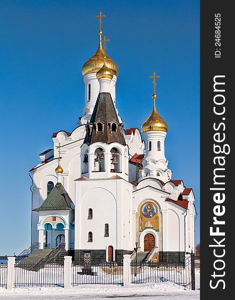 Domes of the Russian Orthodox church against the blue sky background. Domes of the Russian Orthodox church against the blue sky background
