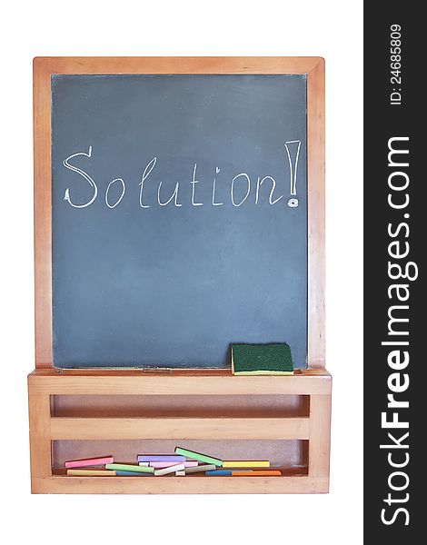 Solution-writing on the blackboard with chalk.