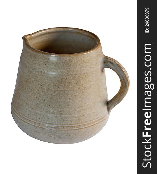 Large brown handmade jug isolated against a white background. Large brown handmade jug isolated against a white background