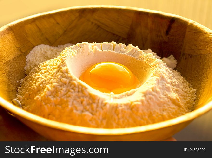 Fresh eggs yolk and flour