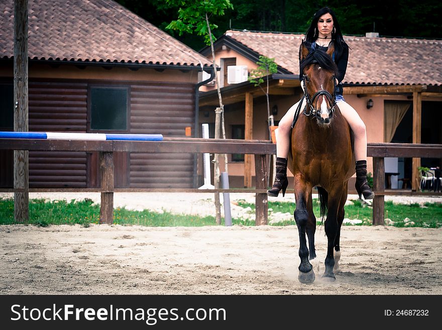 Cute Girl Riding A Horse