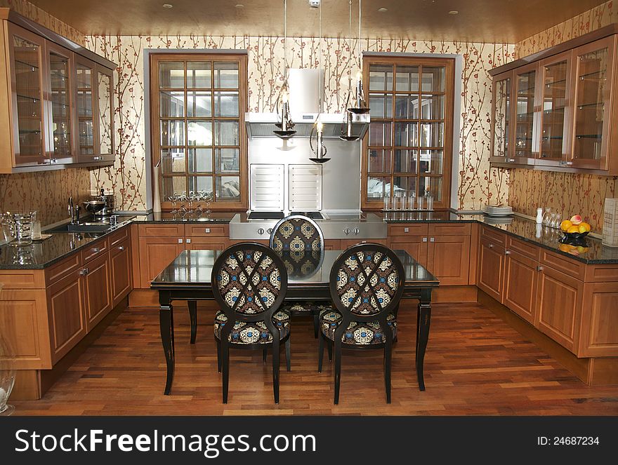 Nice interior with furniture and kitchen appliances