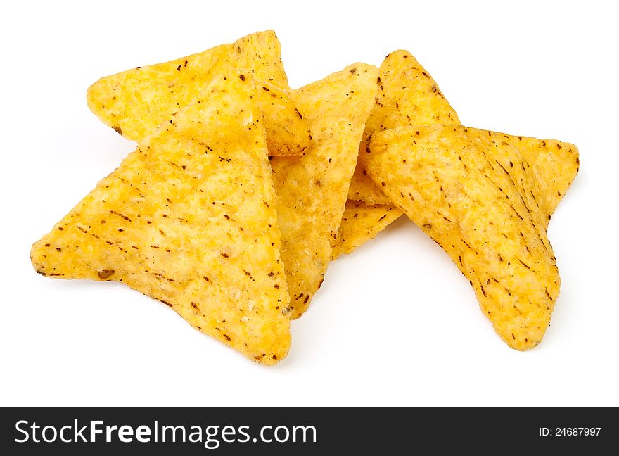 Heap of chips against white background