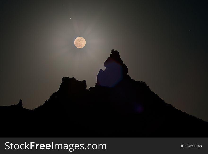 Super Moon Over Silhouetted Peak