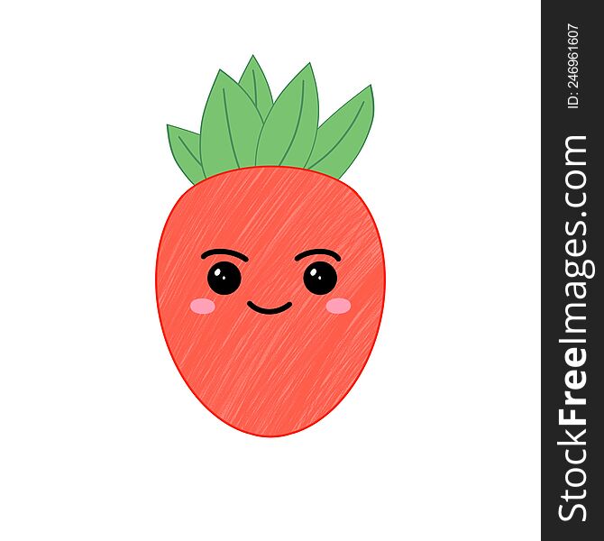 Cute Cartoon Strawberry With Emotion Spots. Fruit Character. Funny Emoticon In Flat Style.