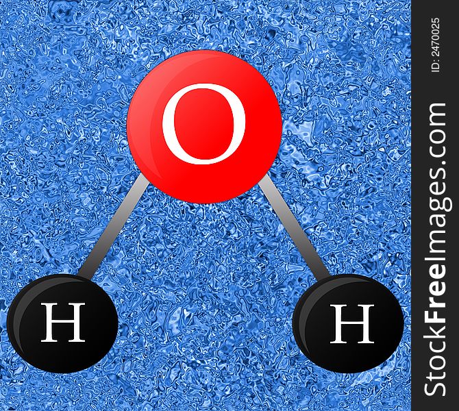 Computer generated water molecule with a water background