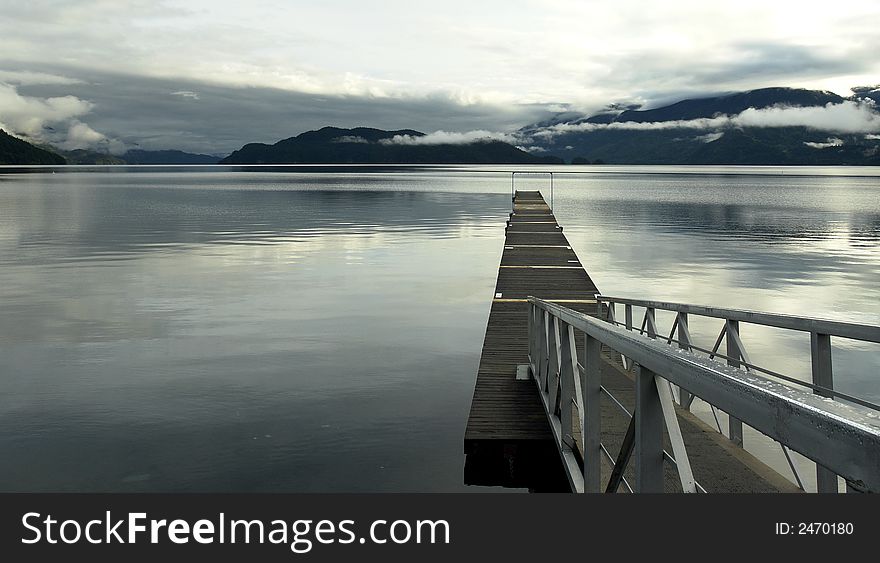 Early morning view of the wharf at Harrison Lake, British Columbia. Early morning view of the wharf at Harrison Lake, British Columbia