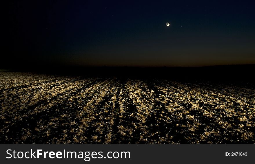 Ground with moon, shoot after sunset. Ground with moon, shoot after sunset