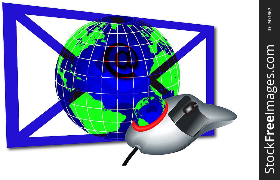 Illustration of the E-Mail Icon. mouse and world. Illustration of the E-Mail Icon. mouse and world