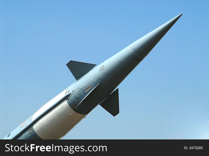 Rocket of antiaircraft defense on a background of the sky. Rocket of antiaircraft defense on a background of the sky