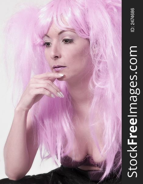 Thinking With Pink Wig