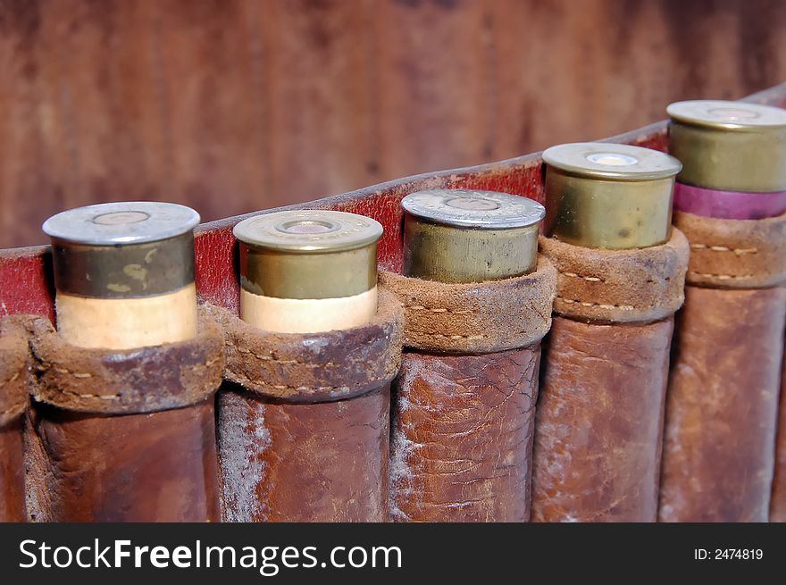 Shotgun shells in a belt - Macro