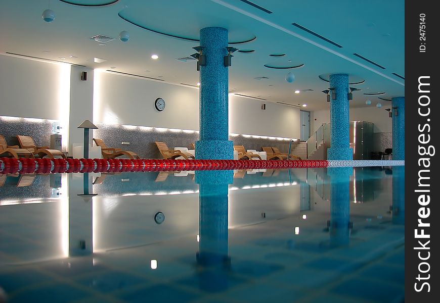 Sport swimming-pool, column and light from lamp