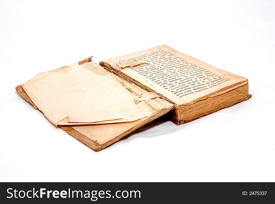 Old Open book isolated on white