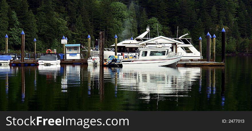 Boats docked at Harrison Lake, British Columbia. Boats docked at Harrison Lake, British Columbia