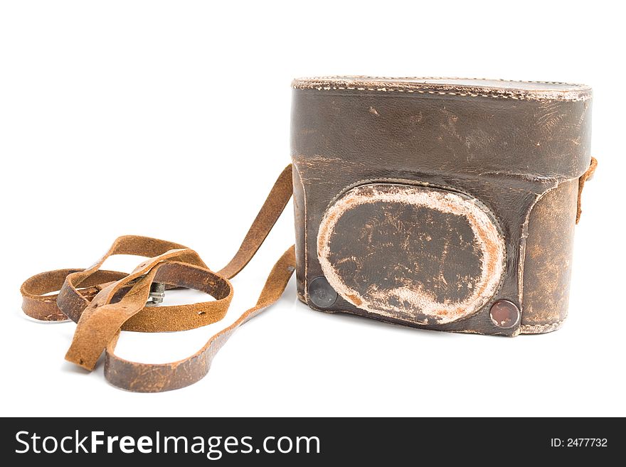 Old photo camera case, isolated on white. Old photo camera case, isolated on white