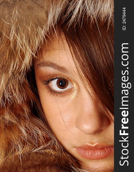 Attractive girl portrait in fur. Attractive girl portrait in fur