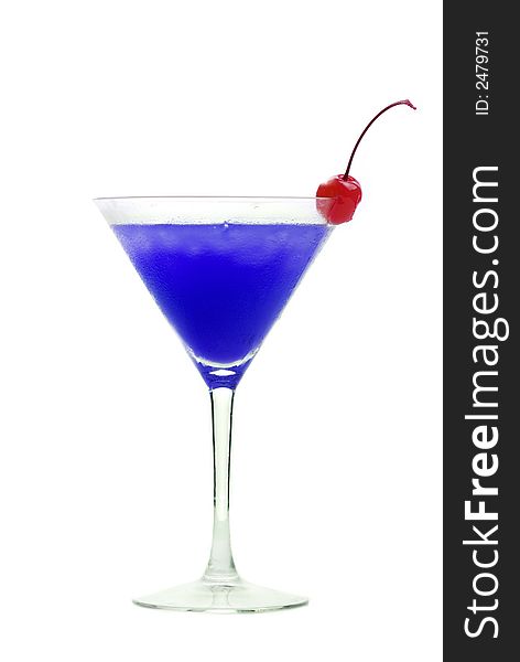 Colorful alcoholic cocktail in a martini glass against white background. Colorful alcoholic cocktail in a martini glass against white background