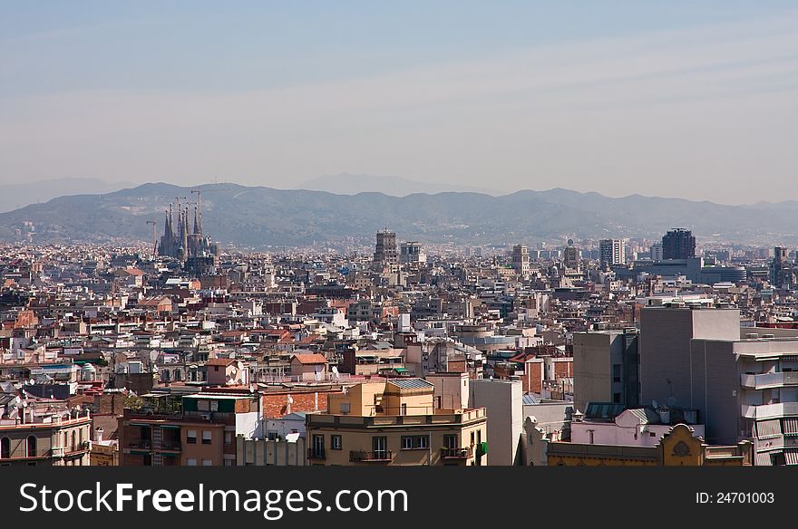 Panoramic view of Barcelona city, Spain.