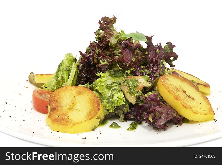 Potato salad and greens Vegetables