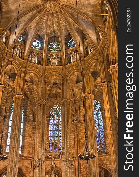 Interior of a gothic church in Barcelona