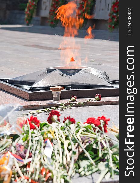 The eternal flame at the monument to eternal glory May 9