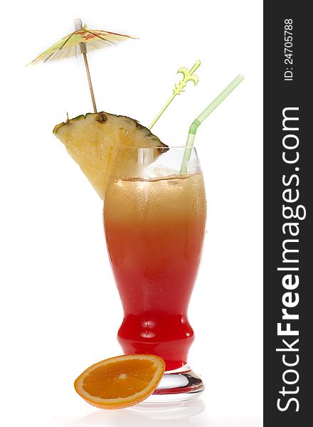 Tequila sunrise Cocktail isolated on a white background