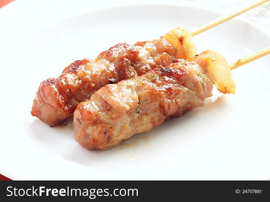 Grilled pork, Asian delicious food in white dish. Grilled pork, Asian delicious food in white dish