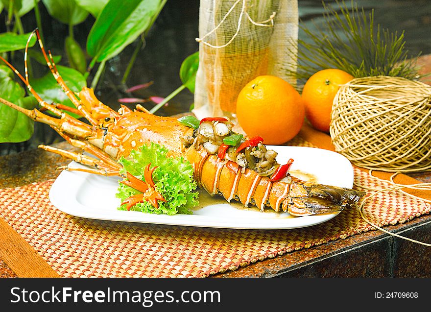 Grilled lobster topping by colorful pepper special dish for special dinner