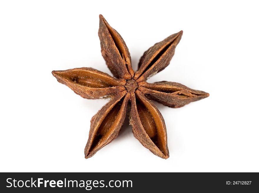 Close up star anise isolated on white background