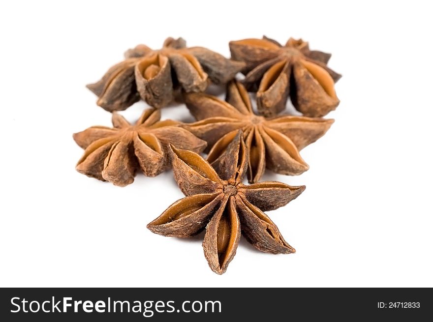 A few star anise isolated on white background