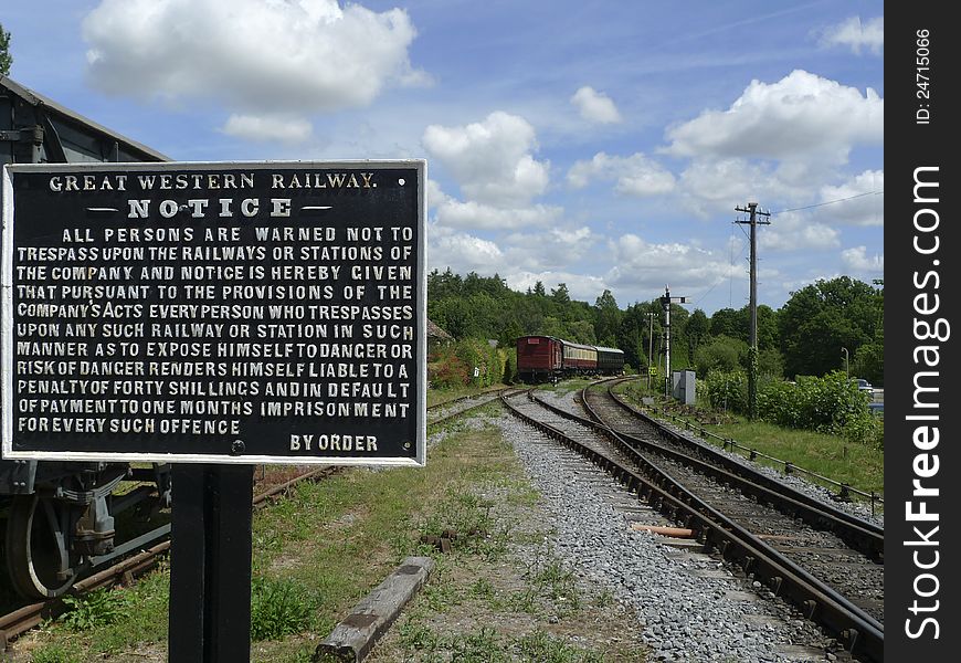 Historic Railway With Antique Sign
