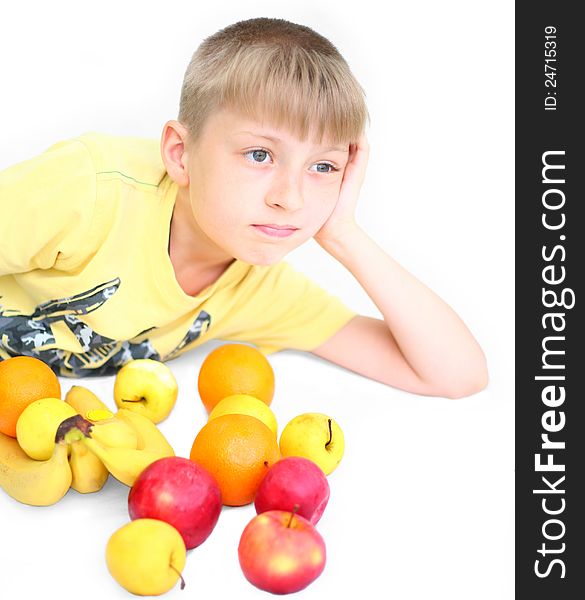 Boy with fruit an isolated background
