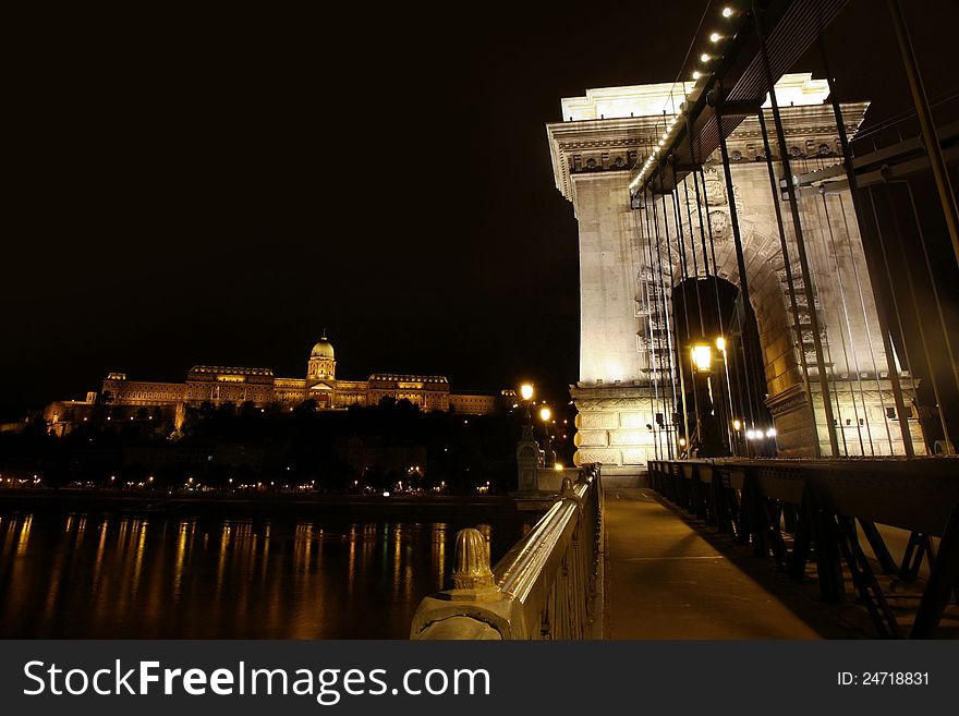 View of chain bridge in Budapest, Hungary