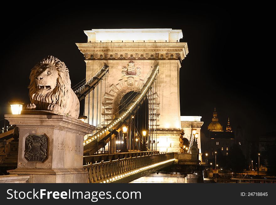 View of chain bridge in Budapest, Hungary