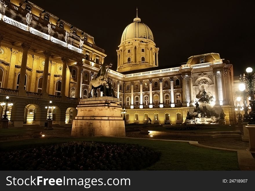 Shot of night Buda Castle in Budapest, Hungary