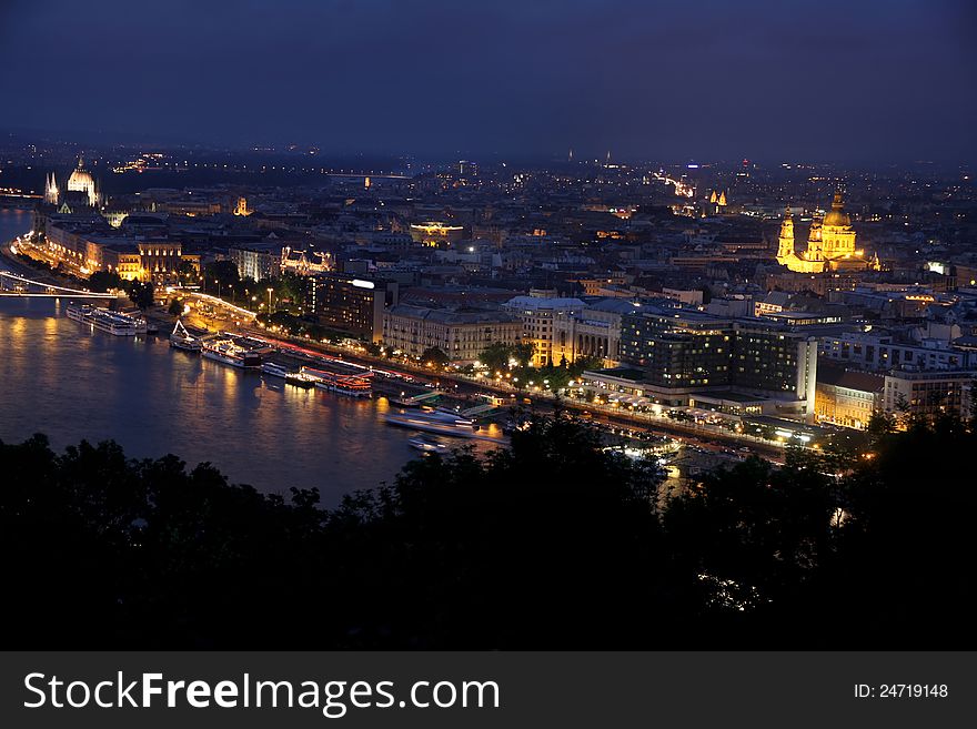 View of panorama Budapest, Hungary, from fortress Citadel