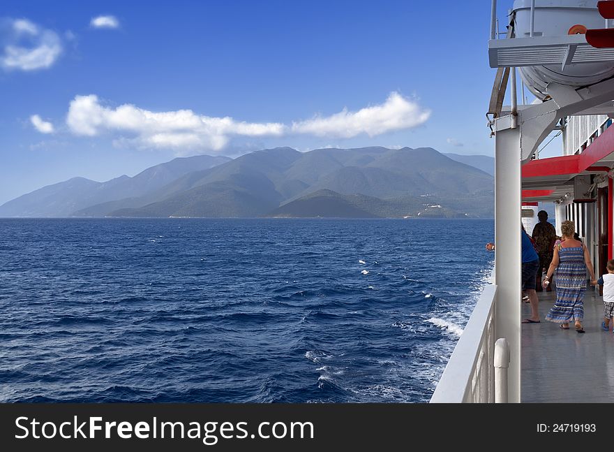 Cruising at the ionian sea in Greece close to Ithaki island