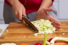 Female Hands Slicing Cabbage Royalty Free Stock Photos Female Hands Slicing Cabbage Royalty Free Stock Photos