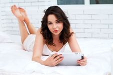 Beautiful Young Woman Using Tablet Computer Stock Image Beautiful Young Woman Using Tablet Computer Stock Image