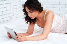 Beautiful Young Woman Using Tablet Computer Stock Image Beautiful Young Woman Using Tablet Computer Stock Image