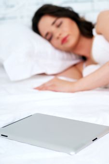 Beautiful Young Woman Using Tablet Computer Royalty Free Stock Image